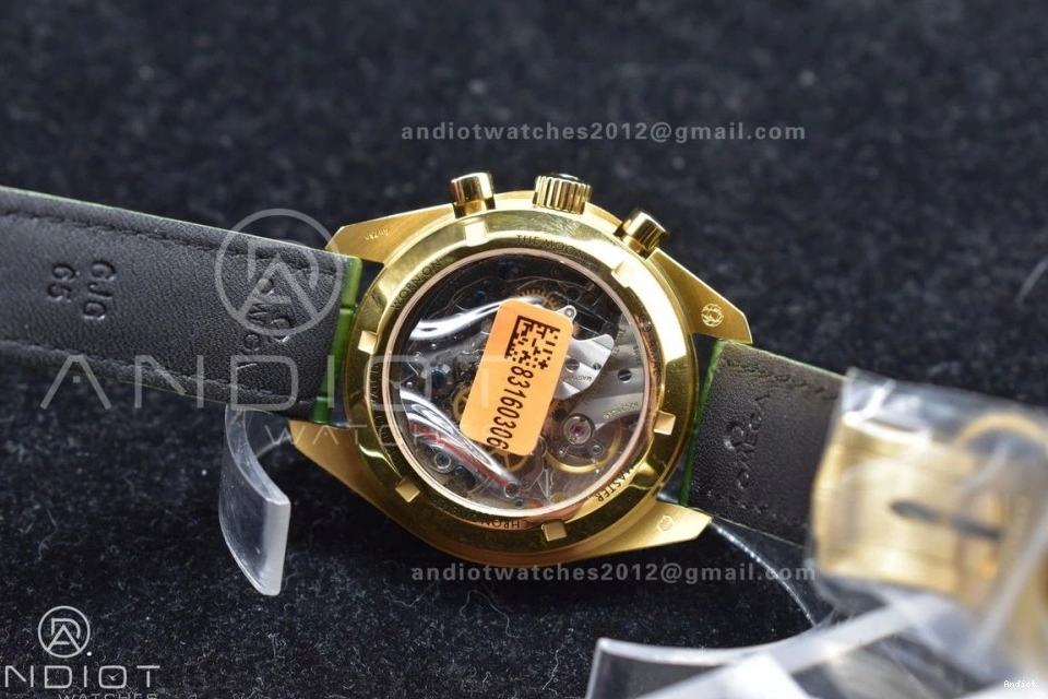 Gold Green Manual Speedmaster Green YG in Dial Chrono Strap Leather on RMF Moonshine Moonwatch Edition Best 0701